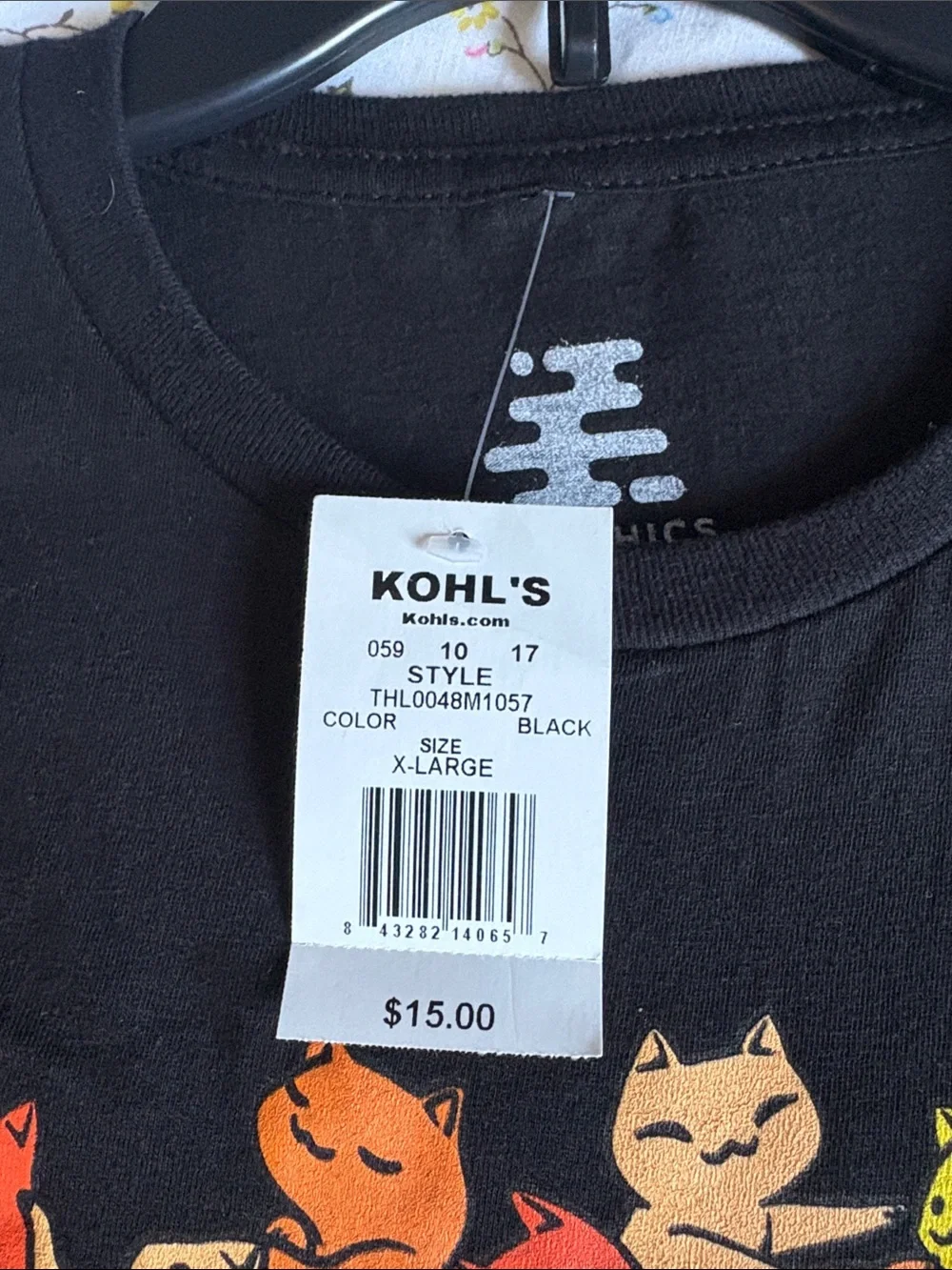 Black Graphic Tee with Colorful Cat Tree NWT